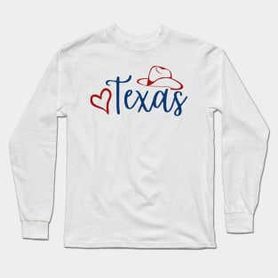 Love Texas with Hat- red/blue Long Sleeve T-Shirt